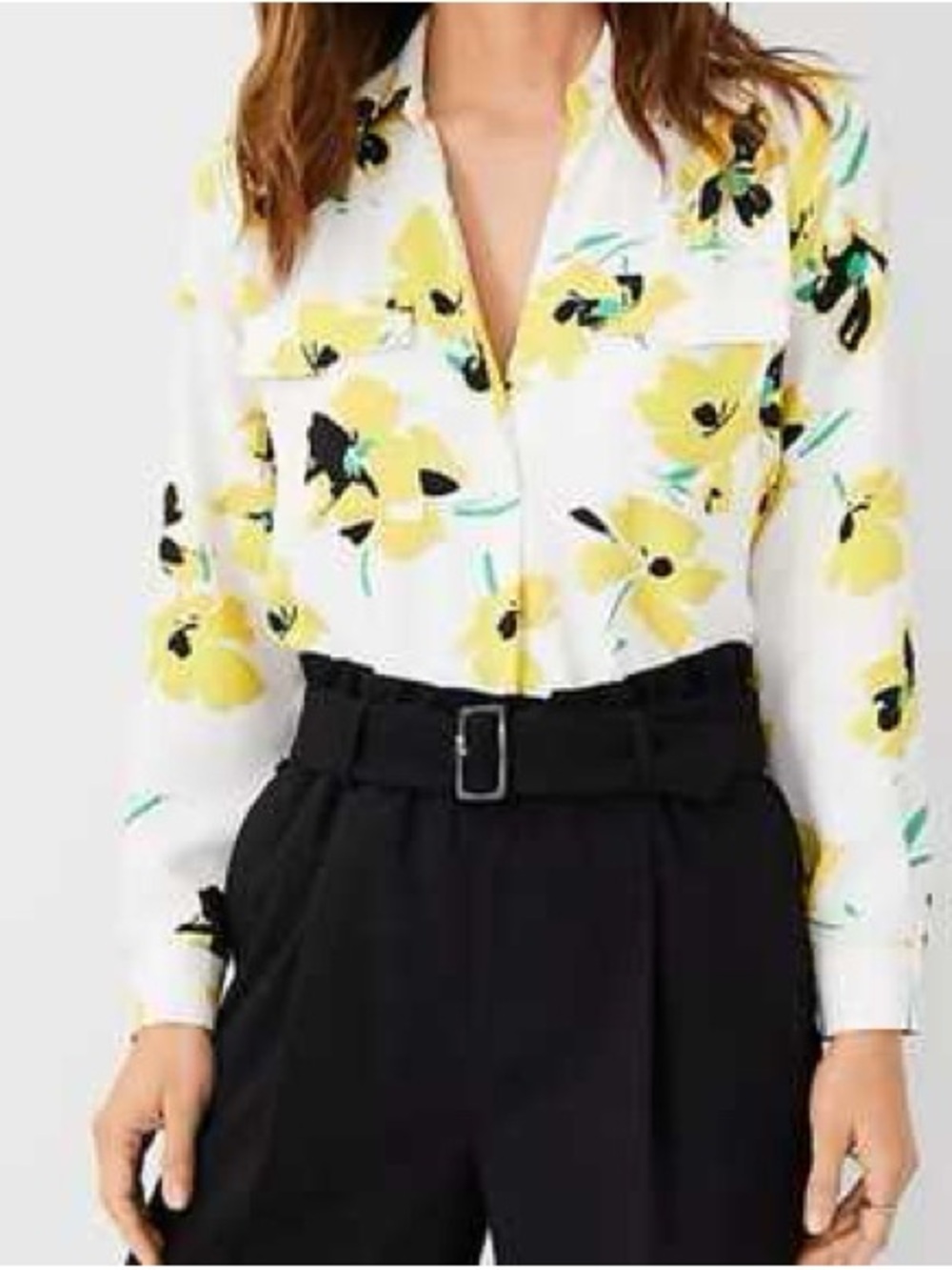 Ann Taylor medium yellow floral camp shirt top